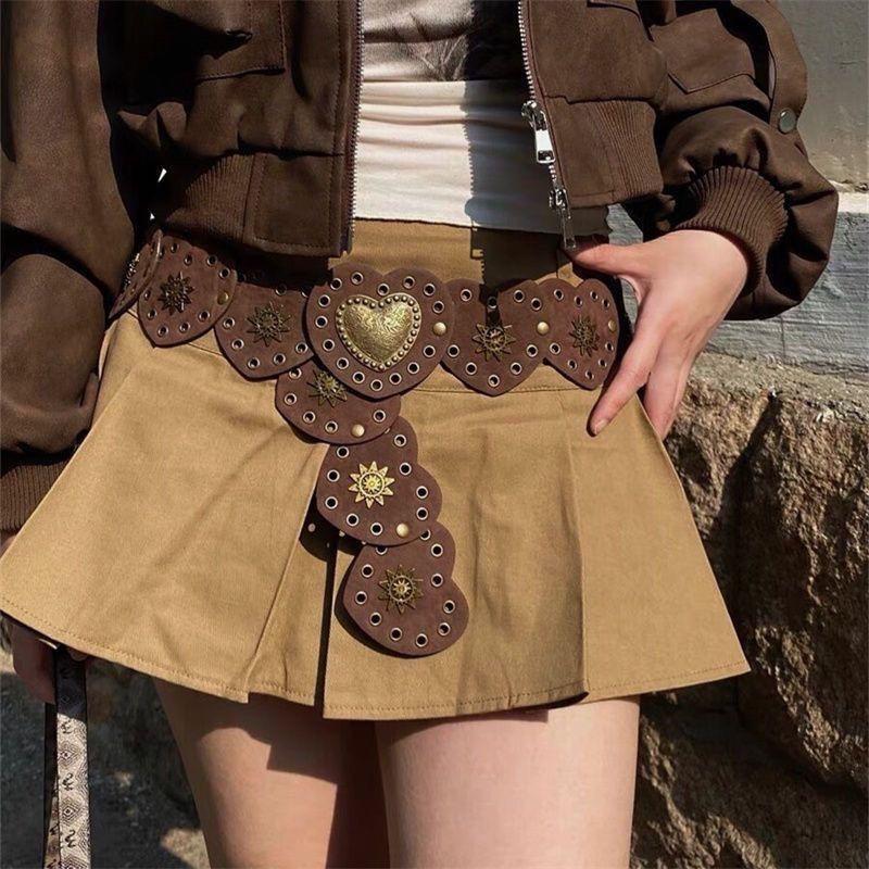 Vintage Western Tribal Waist Belt – Y2K Edgy Metal Heart  display picture 1