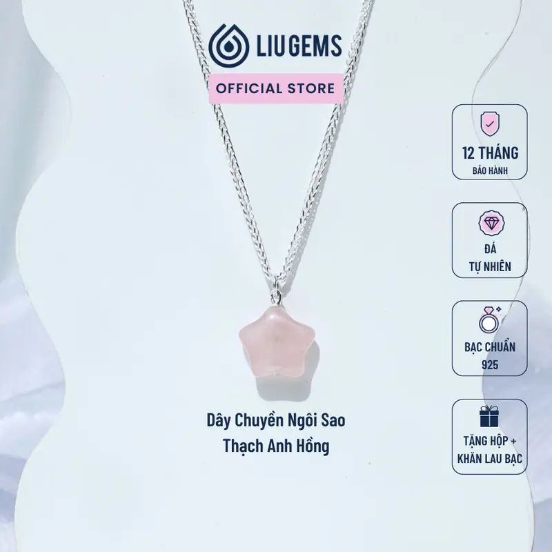 Dây Chuyền Nữ Bạc 925 Liugems Ngôi Sao Đá Thạch Anh Hồng Xinh Xắn, Dễ Thương, Thời Trang DC26 (Mua một, tặng một hộp đựng trang sức + một khăn lau bạc miễn phí) 0