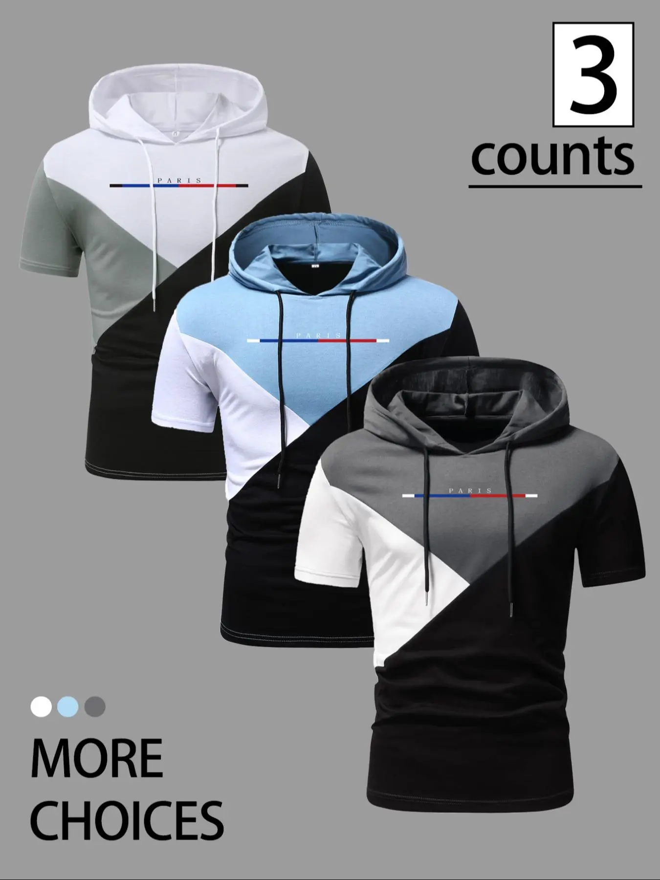 Men's Colorblock Print T-shirt, Casual Breathable Soft Short Sleeve Hooded Top for Summer, Fashion Men's Clothes for Daily Wear