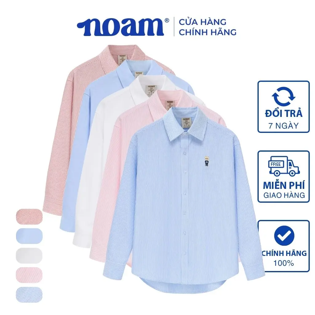 Áo Sơ Mi Dài Tay Form rộng NOAM Nafox Oxford - Màu trắng/ xanh/ hồng kẻ sọc/ đỏ kẻ sọc/ xanh kẻ sọc