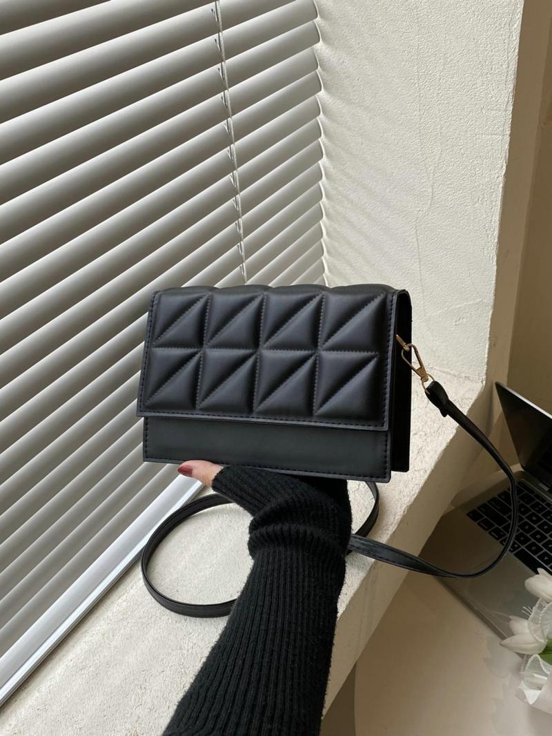 Product Introduction of Women's Fashion Solid Color Quilted Flap Square Bag, Elegant Shoulder Bag For Daily Used, All-match Commuter Bag 4