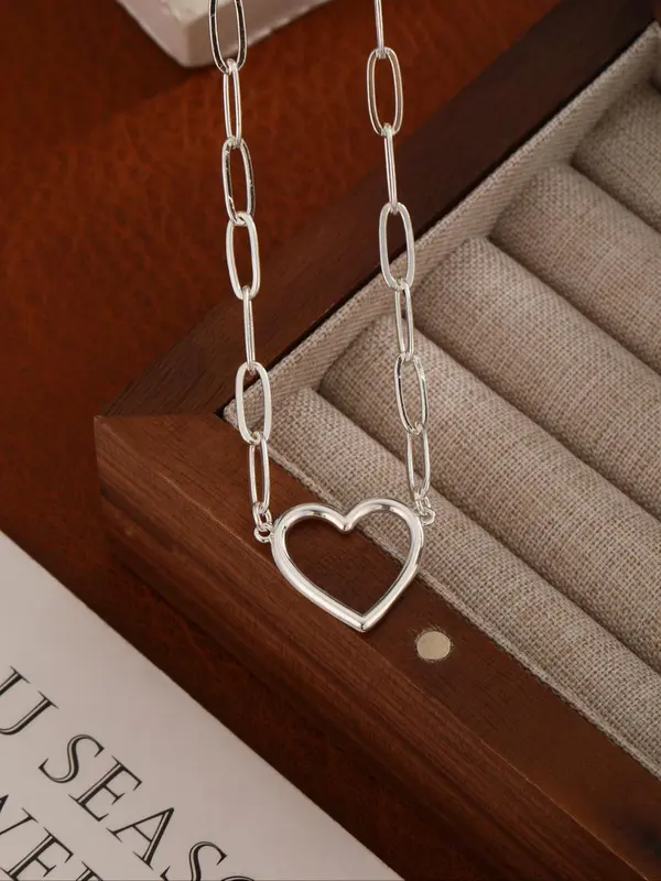 Women's Elegant Heart Design Pendant Necklace, Exquisite Trendy Pendant Necklace, Chic Jewelry As Gift for Girlfriend 8