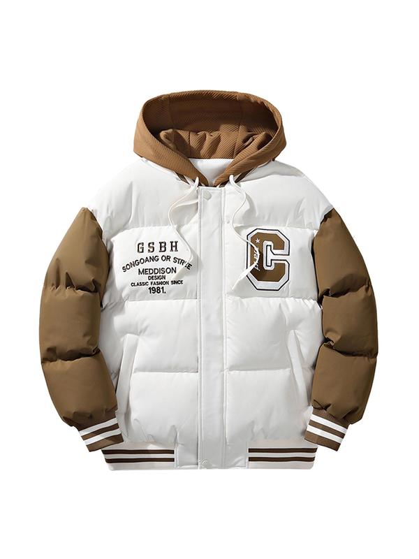 Men's Colorblock Letter Embroidery 2 in 1 Zip Up Hooded Jacket, Regular Fit Casual Pocket Drawstring Long Sleeve Outerwear for Fall & Winter, Men's Clothes for Daily Wear 6