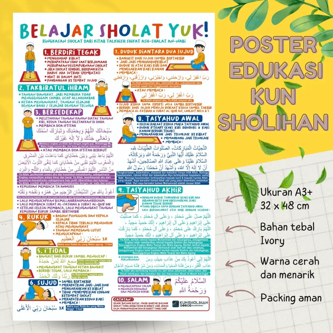 Poster Belajar Sholat Sesuai Sunnah Poster Edukasi Pendidikan Dini Kun Sholihan