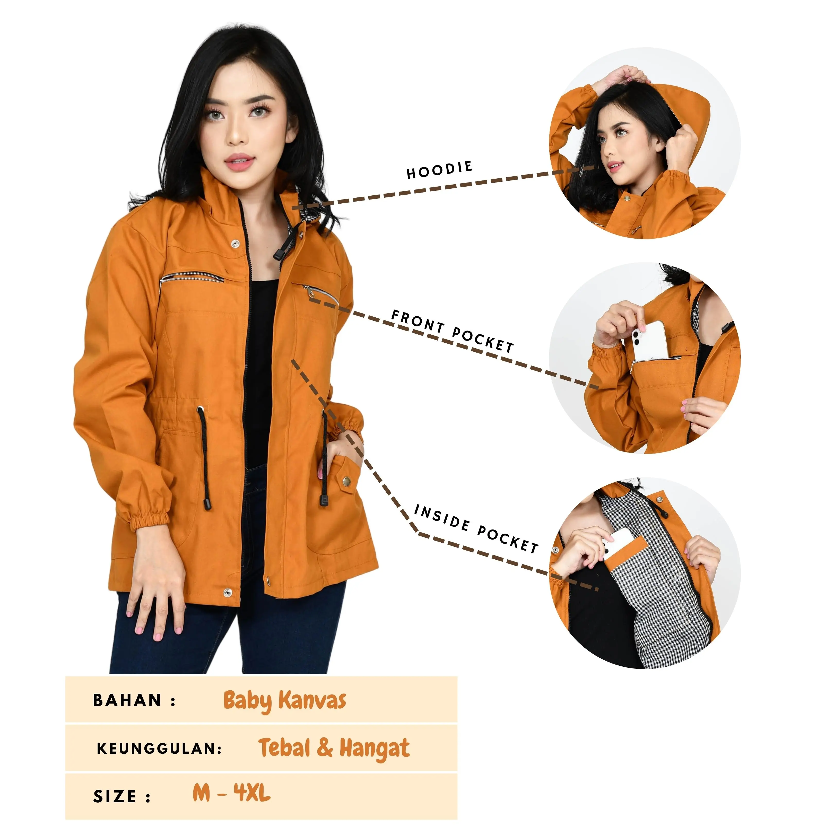 Jaket Parka Wanita Korean Style Musim Dingin Kualitas Premium Terbaru Big Size Canvas Tebal