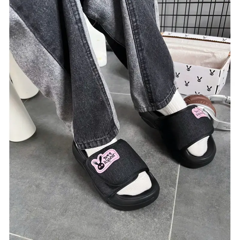 Dép Rabbit Lava denim basic đế cao 4,5cm , hack dáng tăng chiều cao - Kèm Hộp - BH 12th Nữ DéP Slipper Women Có Quai T06 3