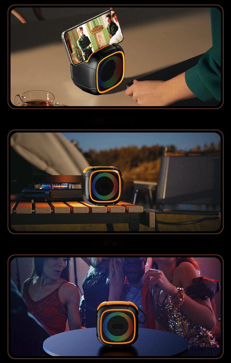 Product Introduction of Portable Mini Speaker Caixa De Som Bluetooth SY-307 with RGB Light Support Hands-free Call USB Drive TF Card AUX FM Radio TWS 12