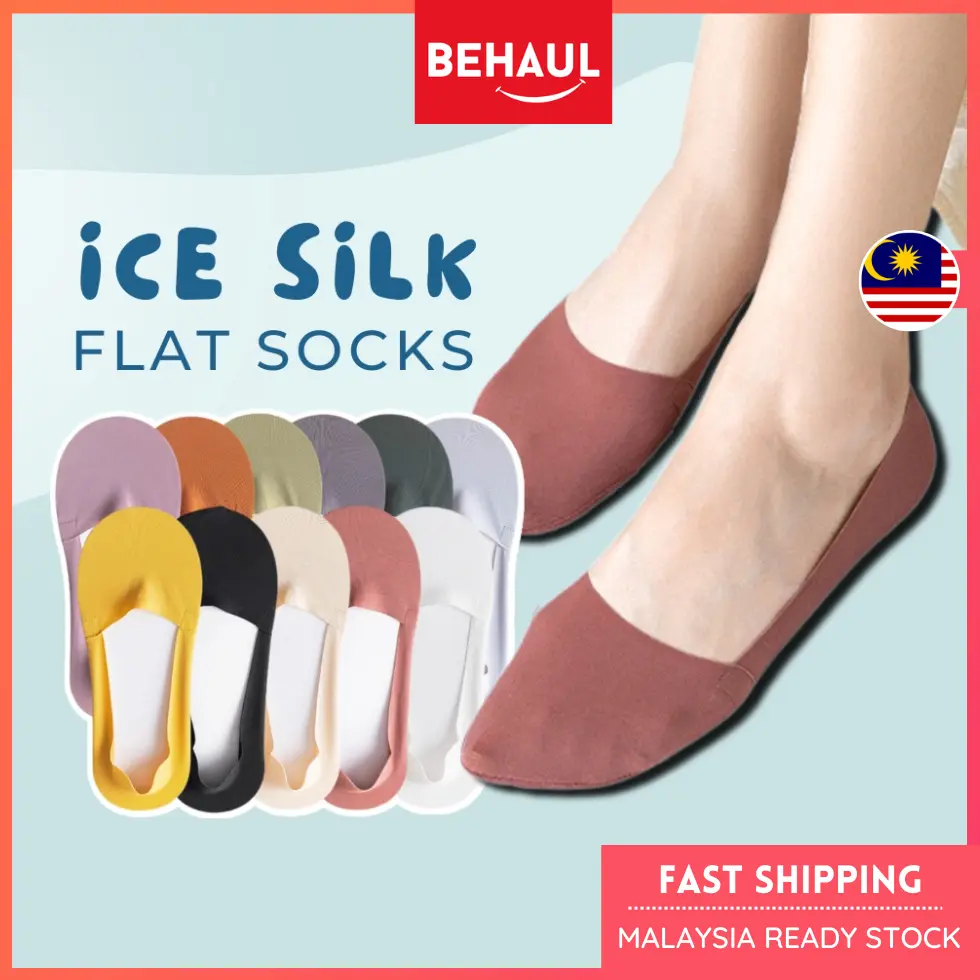 BEHAUL Women Men Comfortable Breathable Ice Silk Boat Socks Silicone Anti-Slip Stokin Muslimah Pendek Wanita