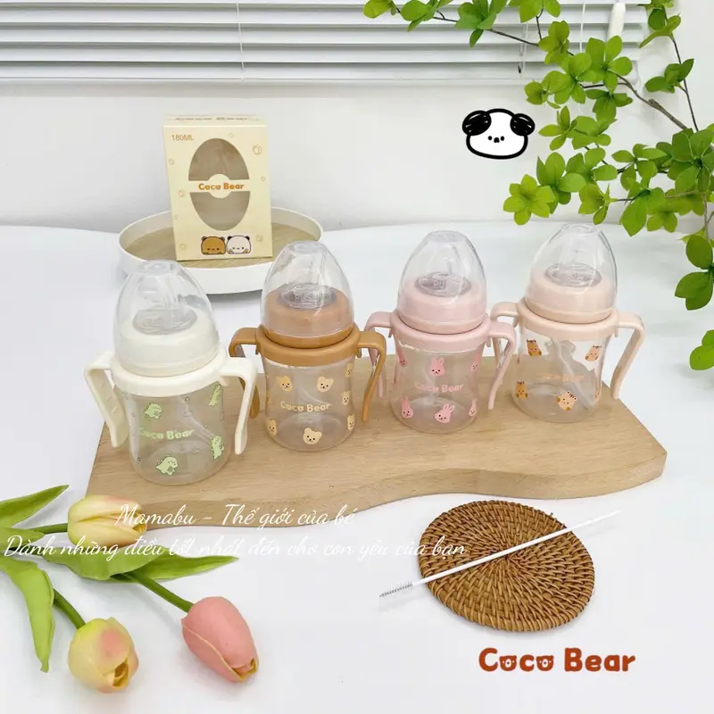 ( Tặng Cọ Ống Hút ) Bình Tập Hút Tập Uống Cầm Tay CocoBear Ống Hút Silicone Mềm Mại Chống Sặc, Dung Tích 180ml/ 240ml Cho Bé Mamabu 3