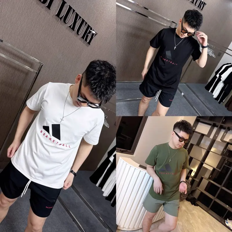 BB08 bộ quần áo thể thao nam in hình cao su nổi sắc nét áo chất cotton mịn quần gió thoáng mát