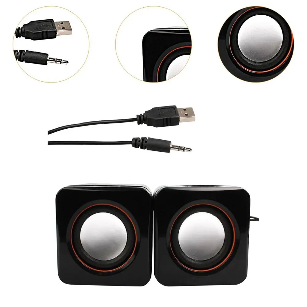 2 Pieces Computer Speakers Wear Resistant 3D Sound Technology 3.5mm Jack USB Wired Speakers for Home Laptop Desktop PC Travel