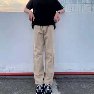 Celana Panjang Korean Style Celana Panjang jeans Pria Celana Gombrang Pria  Celana High waist pria Hitam Santai Polos Denim Loose Remaja