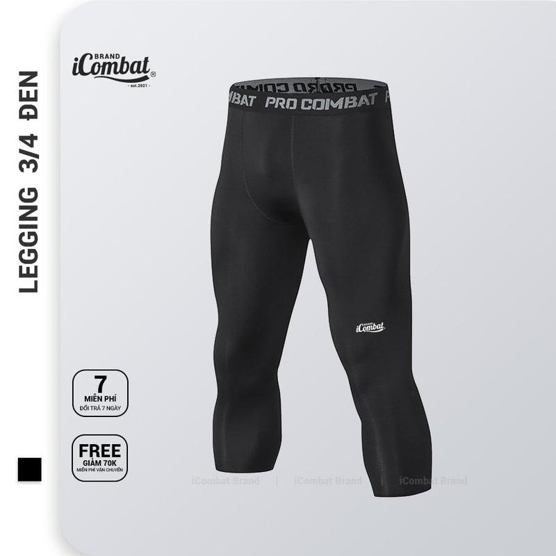 Quần legging lửng iCombat Coolmax 3⁄4 quần thể thao nam ngắn 3/4 Màu đen Ôm gọn Trang Phục Tập Gym Sport