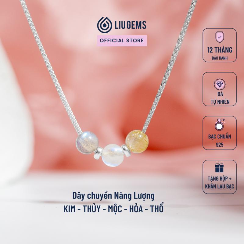 Dây Chuyền Bạc 925 Nữ 3 Hạt Liugems Theo Năng Lượng Kim, Thủy, Mộc, Hỏa, Thổ Thời Trang DC03 (Mua một, tặng một hộp đựng trang sức + một khăn lau bạc miễn phí)