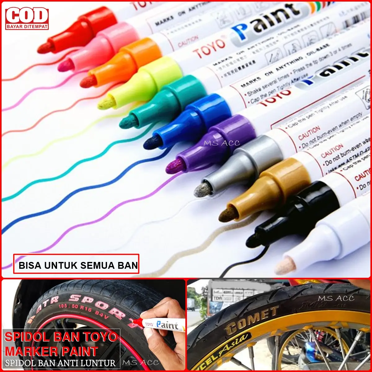 Spidol Ban Permanen TOYO Anti Air Toyopaint Untuk Mobil Motor Sepeda MS