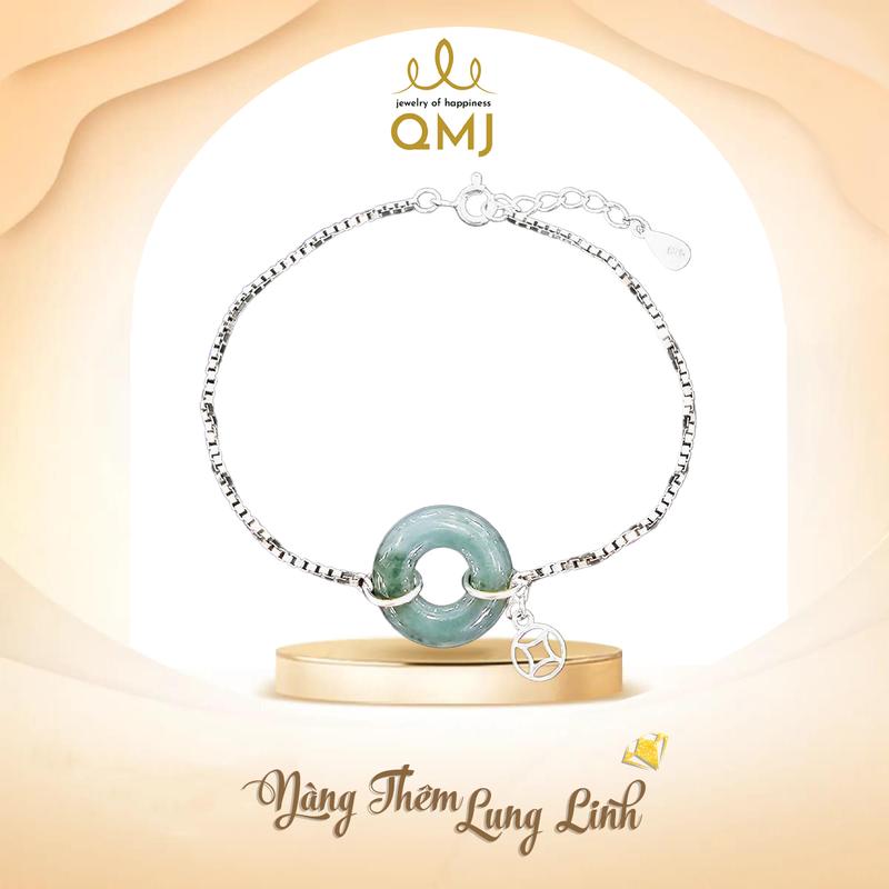QMJ STORE - Q2 Vòng tay ĐỒNG ĐIẾU HIPPIE đá Lam ngọc tài lộc may mắn mix charm kim tiền dây bạc ý 925