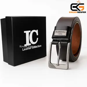 Kreasi Gesper Sabuk Kulit Pria Fashion Elegan Ikat Pinggang Kulit Sintetis Gesper Pria Belt Jeans Outfit Hiasan Tahan Lama Anti-Gores Desain Simple Retro