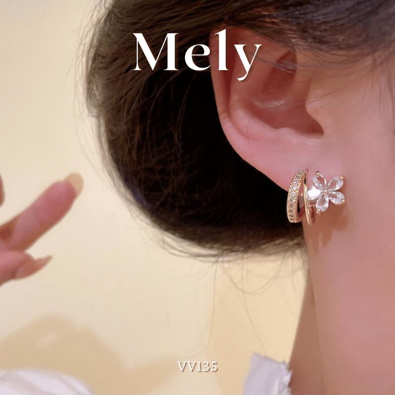 Bông tai nữ hình hoa đính đá cao cấp dạng xoắn ôm sát tai phụ kiện thời trang - Mely VV135