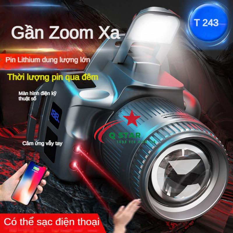 Đèn Pin Đội Đầu Siêu Sáng T-243 Chiếu Gần Zoom Xa 300m Có Cảm Biến Không Chạm Có Sạc Dự Phòng Có Màn LCD Báo Pin