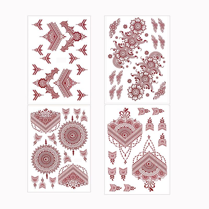 Maroon Brown Henna Tattoo Stickers for Women Waterproof Temporary Tattoos  for Hand Flower Fake Tattoo for Wedding Festival Body Art Tattoo 6