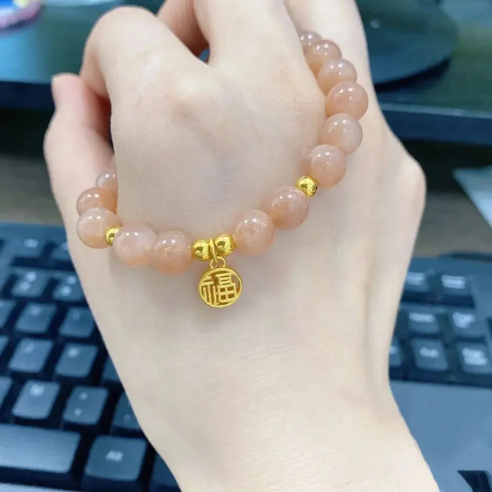 Gelang Kristal Batu Matahari Alami - Liontin Keberuntungan Aksesoris Fashion Pembawa Hoki