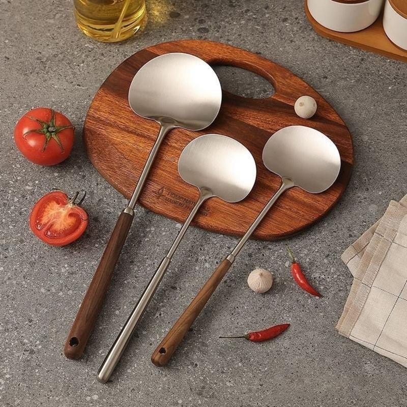 New Stainless Steel Kitchen Stir Fry Spoon Mushroom Shape Wood - TikTok ...