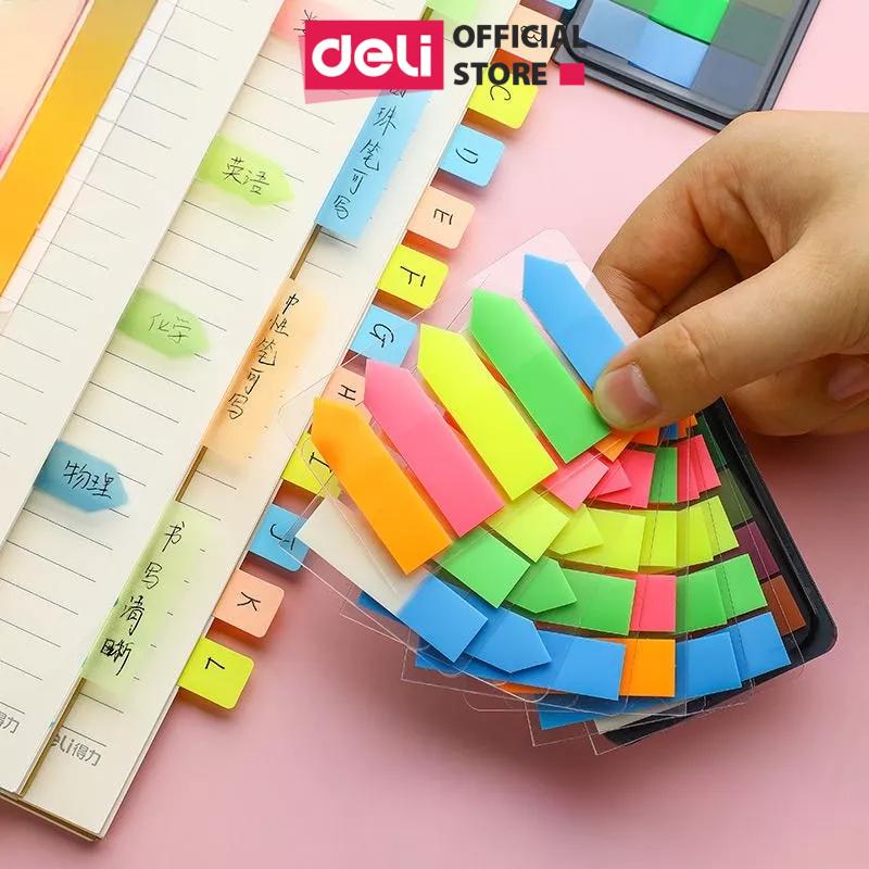 Giấy đánh dấu trang, giấy ghi nhớ Deli cho học sinh, giấy ghi nhớ đánh dấu tự dính nhiều màu, đồ dùng học tập