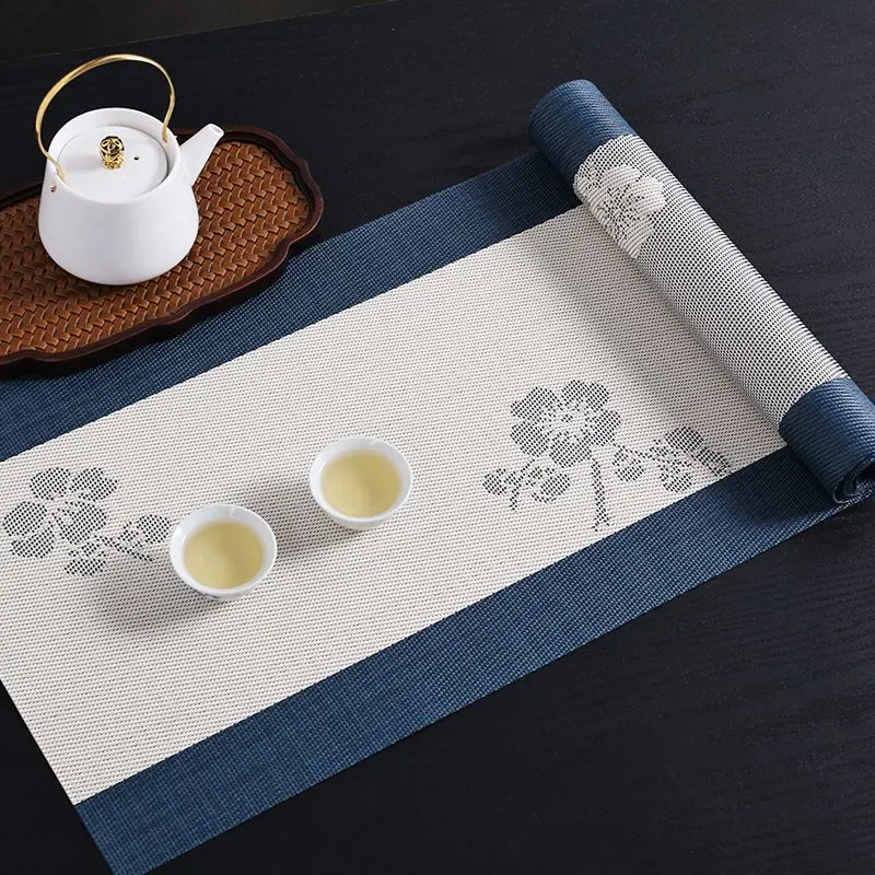 Khăn Trải Bàn Trà, Phong Cách Trung Quốc Zen, Hoa Mẫu Đơn Mận, Vải Bàn Trà, Khăn Trải Bàn Dài, Chống Thấm Nước, Tấm Lót Bàn Trà, Tấm Lót Trà Và Vải