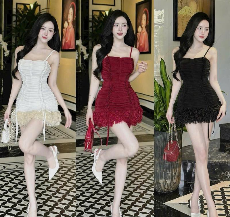 SM - Đầm ôm hai dây cúp ống nhún thân phối viền lông thỏ sang chảnh - đầm mặc đi chơi đi tiệc , thun ladong CK751 Váy boby , váy body nữ tôn dáng , váy xinh , váy đi tiệc , váy đi biển