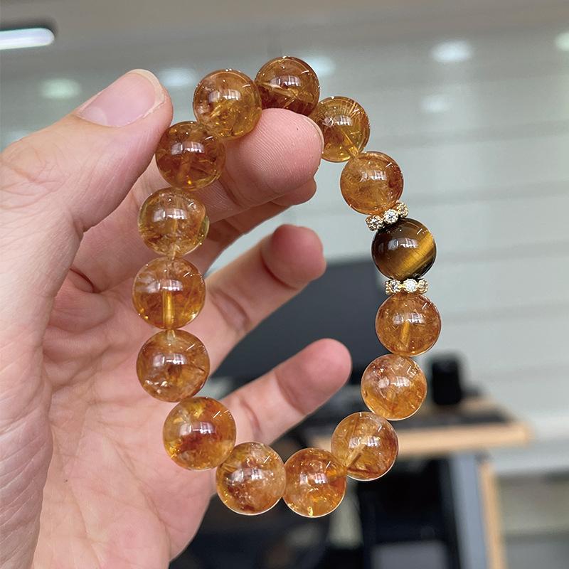 Natural Yellow Pagoda Crystal Tiger Eye Stone Unique Niche Wealth-Attracting Bracelet for Women Large Round Beads Accessories Wholesale from Manufacturer 3