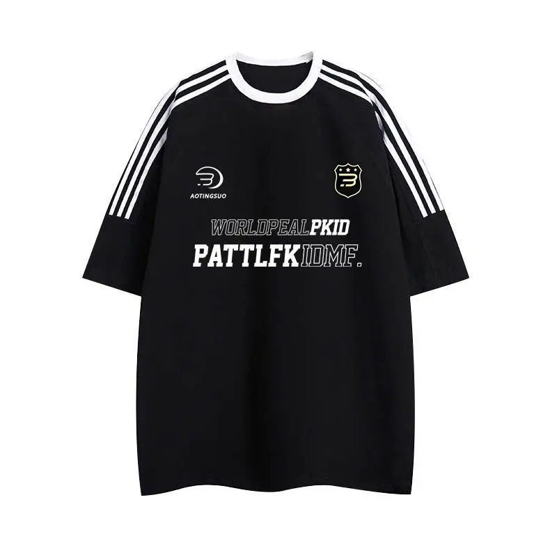 เสื้อยืด Raglan อินเทรนด์ สำหรับผู้ชายและผู้หญิง คอกลม แขนสั้น ทรงหลวม สไตล์เรโทร เสื้อแขนสั้น Man Clothing