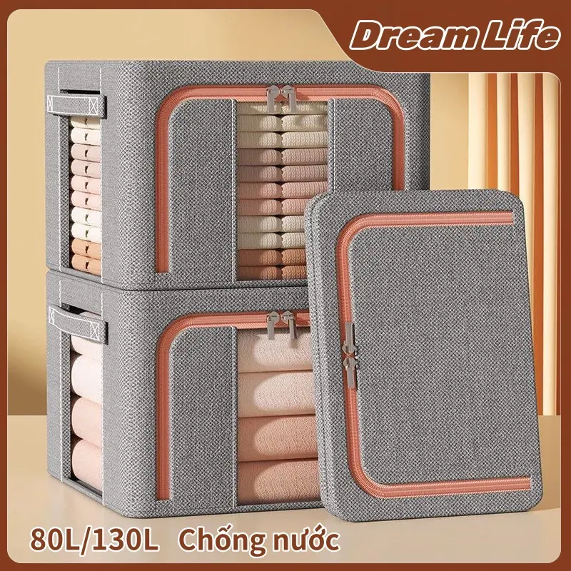 Túi Đựng Quần Áo Gấp Gọn-130L Hộp Dựng Quần Áo Khung Thép Đa Năng,Thùng Vải Đựng Đồ Đa Năng