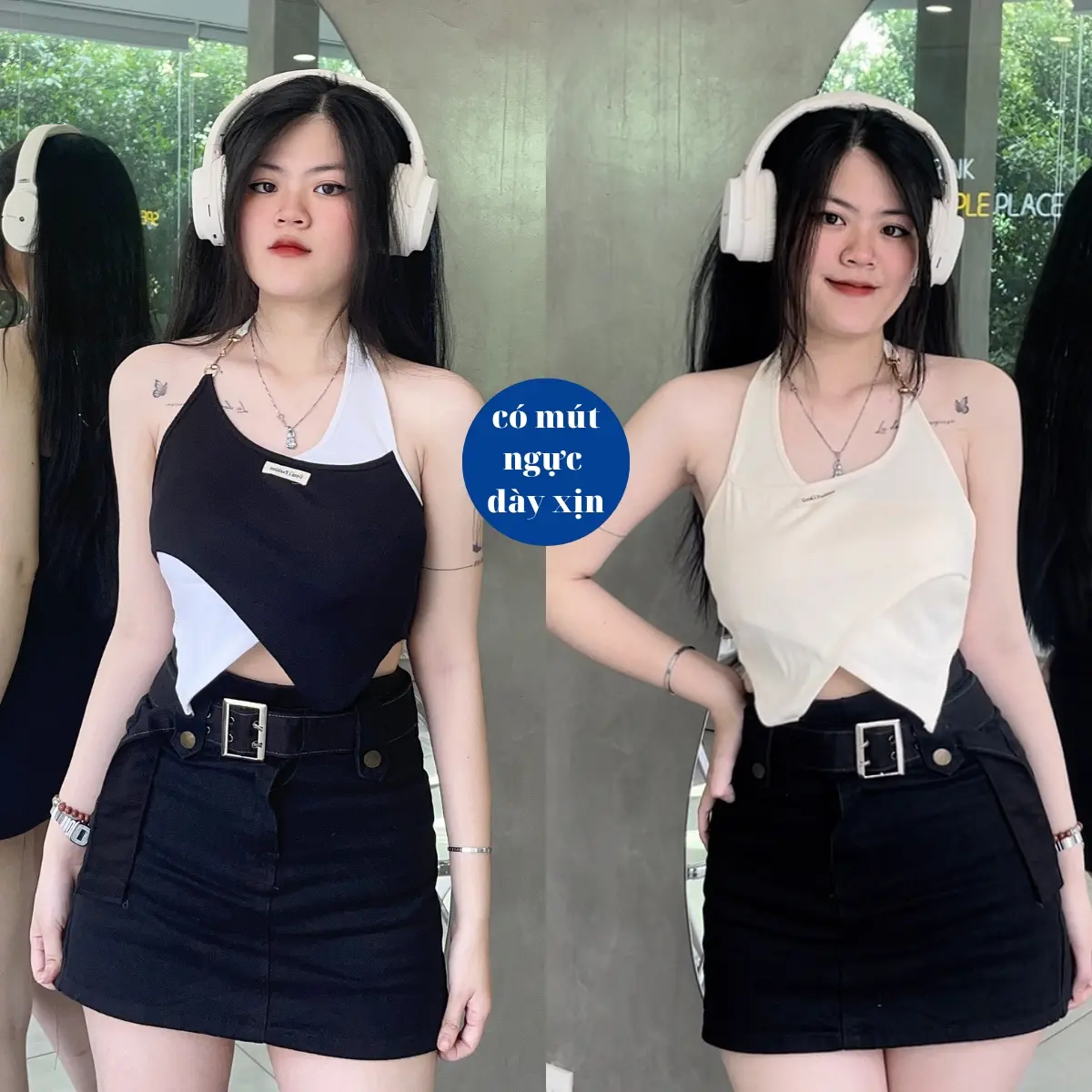 Áo kiểu nữ sát nách có mút ngực thiết kế hở lưng gợi cảm Y01 áo croptop cổ yếm phối khoen tôn dáng sexy LCH