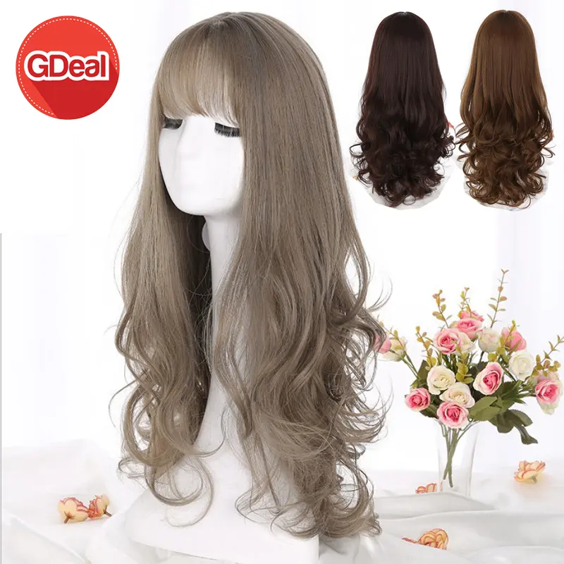 GDeal 60CM Fashion Ladies Sweet Cute Hair Heat Resistant Wig Thin Bang Curly Wave  Hair Extensions Hair Wig