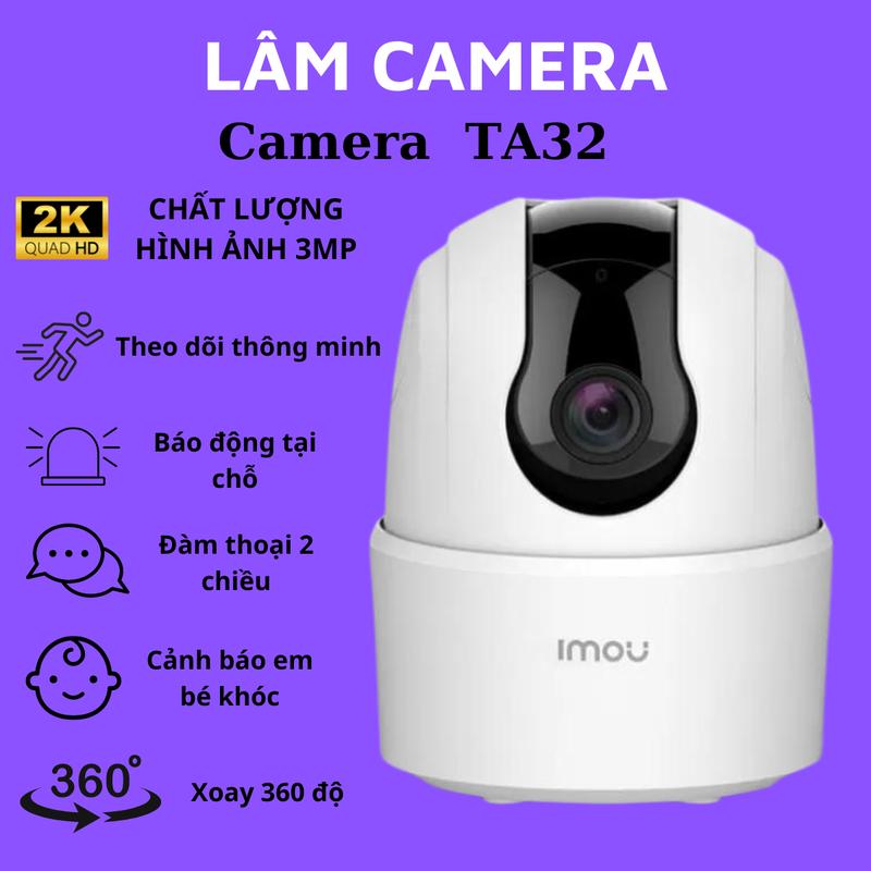 Camera wifi Imou Ta32 2k-3M Xoay 360 độ báo động bằng còi hú và nhắn tin về điện thoại, có tính năng chống trộm và nhìn đêm,  ( mua 1 camera tặng 1 chân đế )