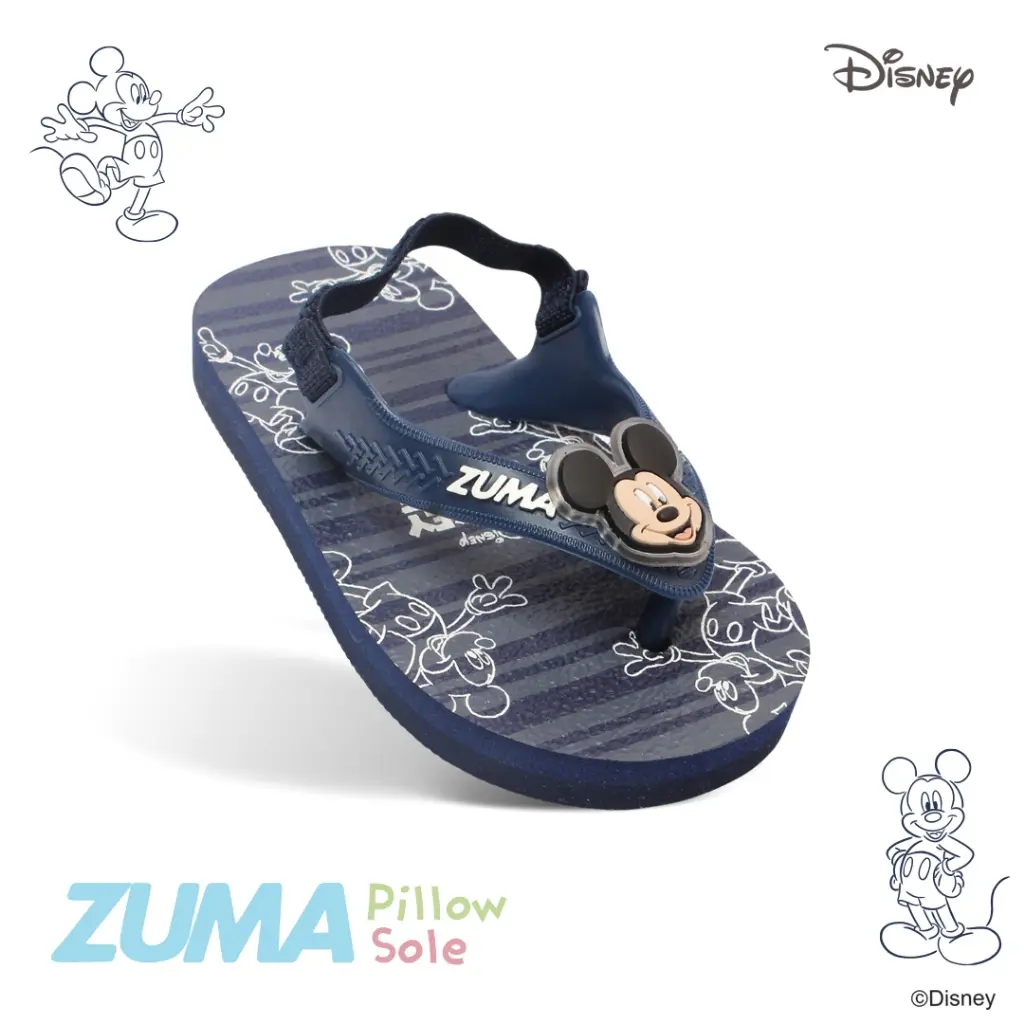 Zuma Baby x Disney Mickey 2 Navy, Sandal Jepit Bayi Karet Tali Belakang, Biru Dongker