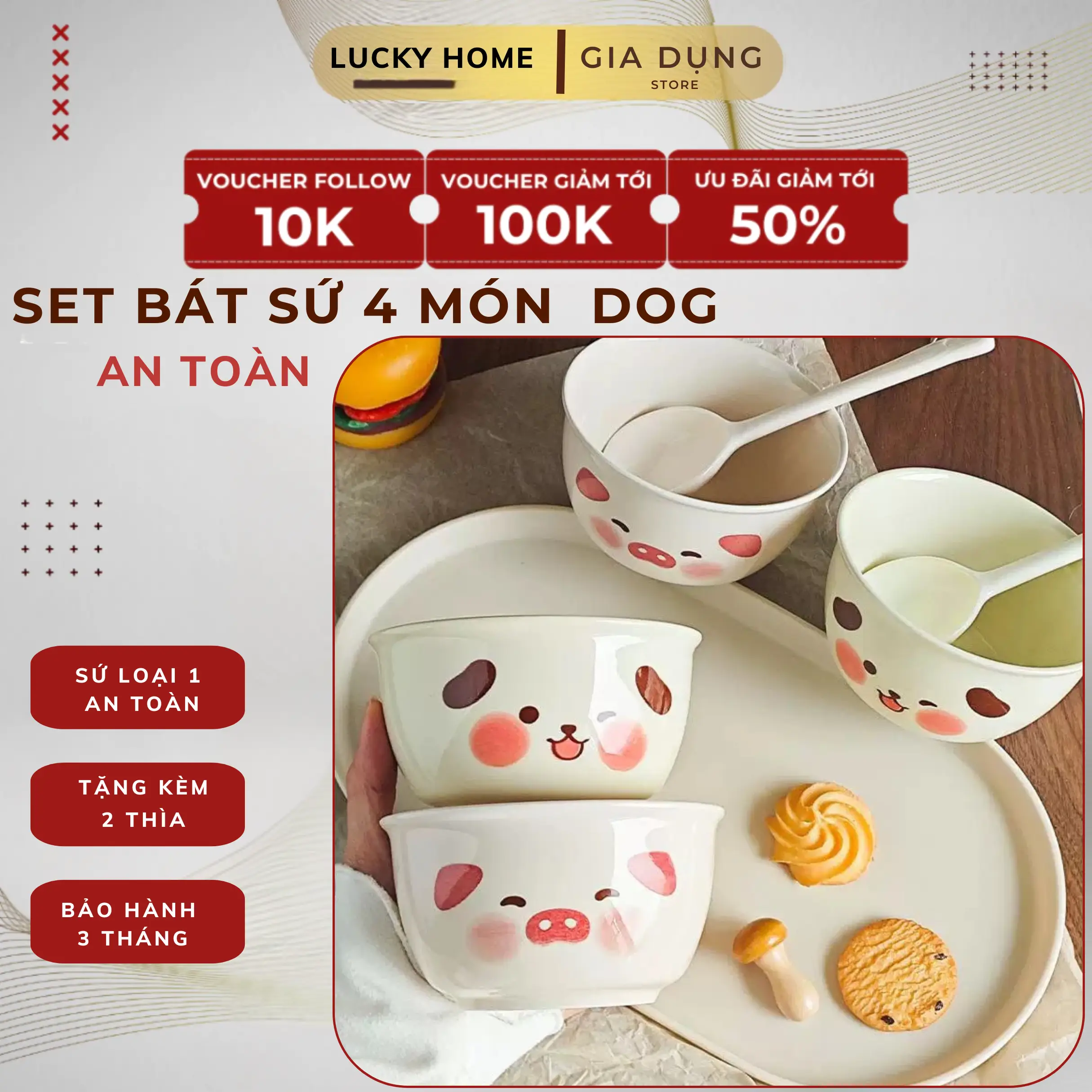 Set Bát Sứ Chuột Cabybara 4 Món, Set 2 Bát Ăn Cơm Bằng Sứ Hình Con Bò Sữa Cute ,Chén Ăn Cơm Hoạt Hình Dễ Thương Kèm 2 Thìa - 1