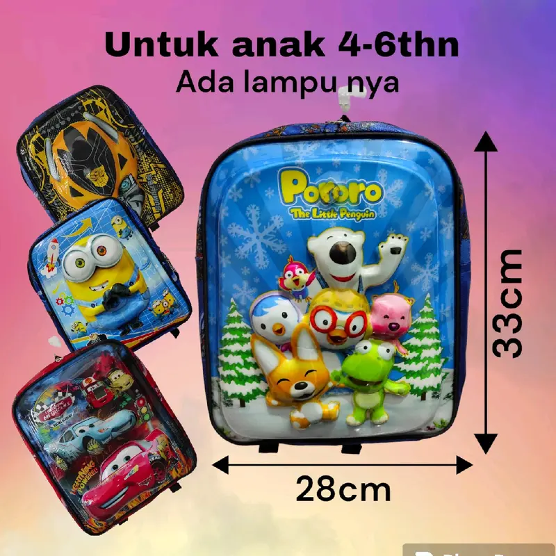 VILANO TAS SEKOLAH ANAK TK LAKI-LAKI KARAKTER 3D TIMBUL BERLED KARAKTER PORORO TAYO ASTRONOT DINO BOBOBOY 2