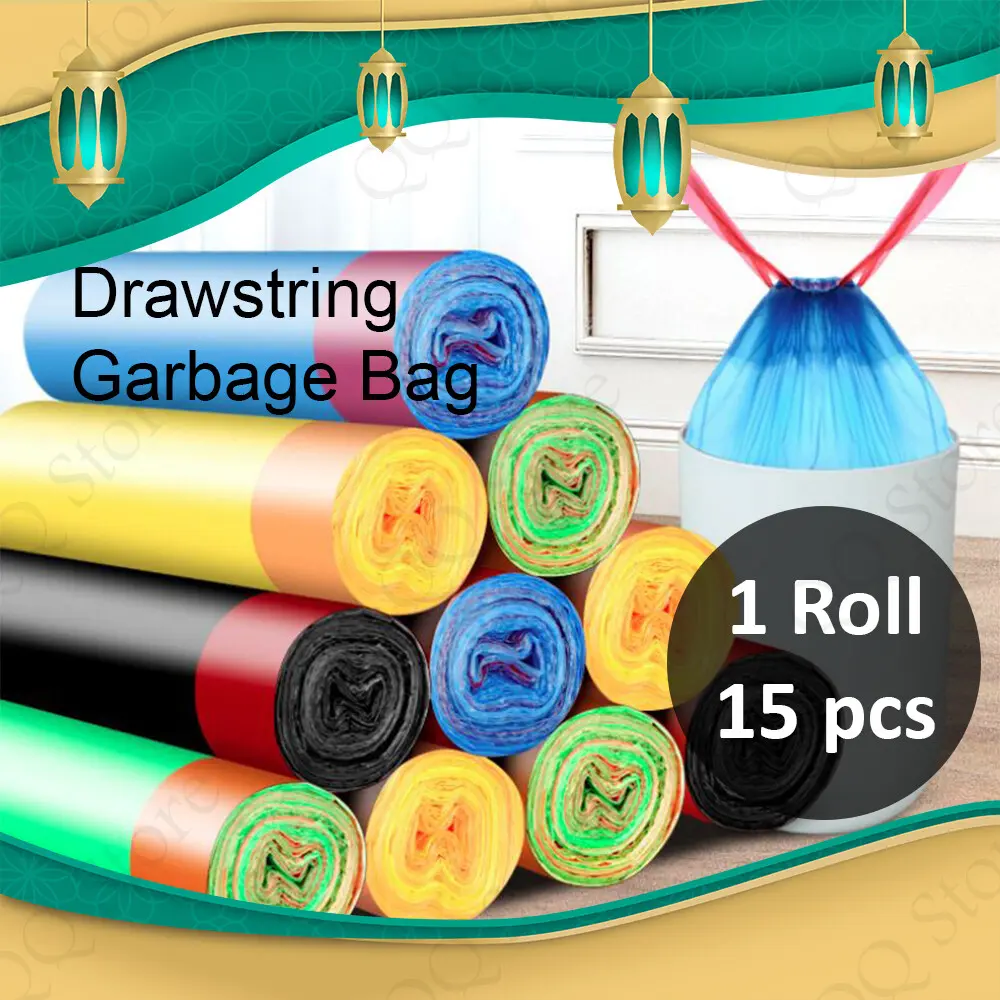 Portable Thickened Garbage Bag Drawstring Closing Kitchen Garbage Plastic Bag Rubbish Plastic Bag Disposable Large Dustbin Plastic Bag Plastik Sampah Beg Plastik Besar Supplies Hand-held Kitchen Degradable Thick Leakage Proof Outdoor 55 Gallon