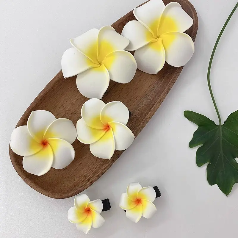 [Giảm giá hấp dẫn] Kẹp tóc hoa anh đào vàng trắng Hawaii ngọt ngào cho nữ Kẹp tóc Mái Phụ kiện kẹp tóc 3