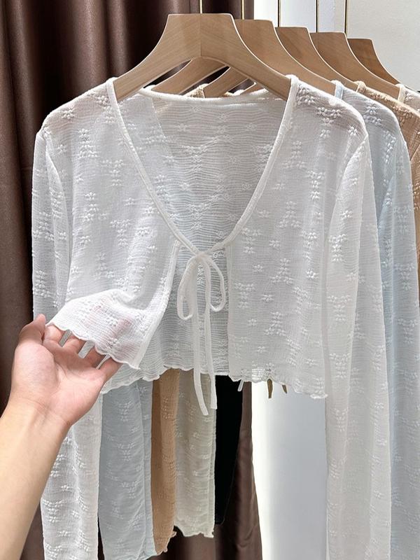 Áo cardigan mỏng dáng ngắn BUỘC DÂY phong cách nhẹ nhàng HA24-06 Nữ Women Kem Top Ren Sơ Mi Kaki Shirt