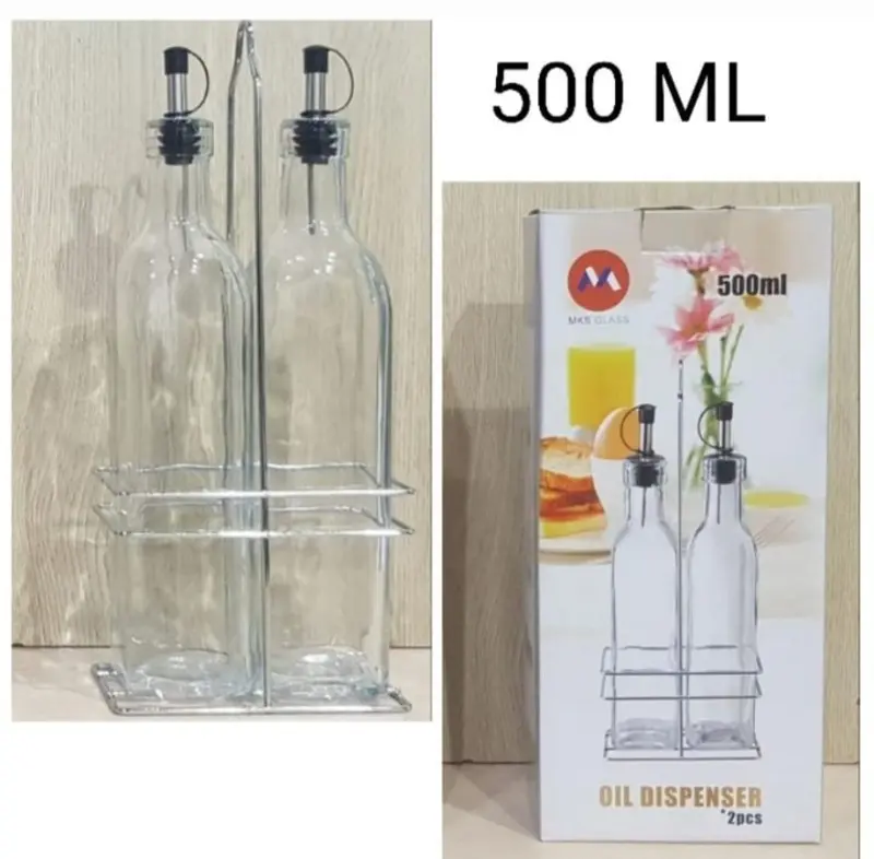 Botol Minyak Goreng 500ml 2 pcs dan Rak stainless Dapur Silikon 0