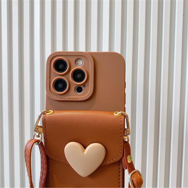 Ốp Điện Thoại Có Dây Đeo Vòng Cổ Dây Đeo Chéo Dễ Thương Tương Thích Cho iPhone 15 14 11 12 13 Pro Max X XR 14 Plus Ốp Trái Tim 3D 6