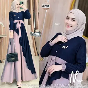 gamis nilan kekinian Cokelat Hitam Navy