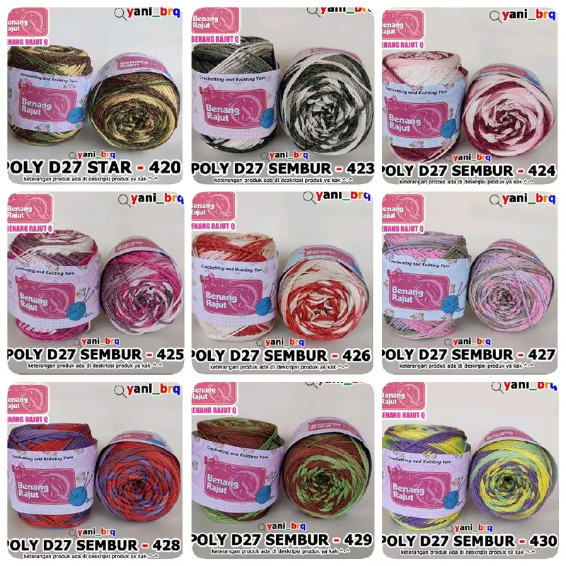 BENANG RAJUT POLY SEMBUR /POLY GRADASI _MEDIUM PLY D27_HAKPEN 4/0_100GR/GULUNG 2