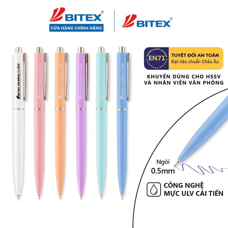 [BITEX] Hộp Bút Bi Màu Pastel B04 Tip Ngòi 0.5mm - Thiết Kế Nhỏ Viết Nhẹ Nhàng Tay Êm Ái Công Nghệ Mực ULV Cải Tiến EN71 An Toàn Cho Học Sinh Và Nhân Viên Văn Phòng