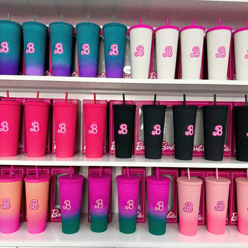 Ly uống nước chữ B họa tiết kim cương 750ml hình nón , kèm ống hút , nhựa 2 lớp, đa dạng màu sắc