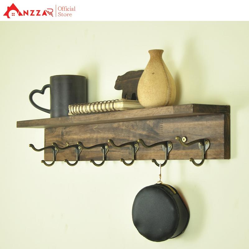 Kệ gỗ chữ L treo đồ lưu niệm quần áo gắn tường trang trí nhiều kích thước màu nâu rustic móc gỗ treo tường trang trí Decor Decor Phòng Trang Trí Nhà