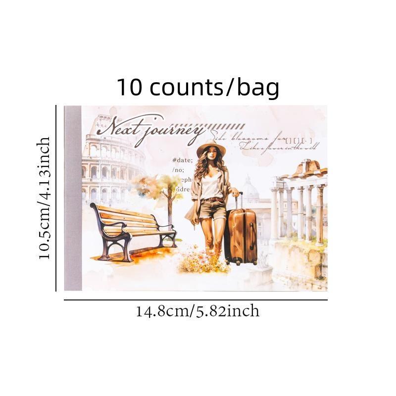 Product Introduction of Romantic Journey Theme Sticker, 10pcs/bag Scrapbooking & Journal Making Diy Decorative Sticker, Sticker Book for Phone Case    Photo Album Decor 1
