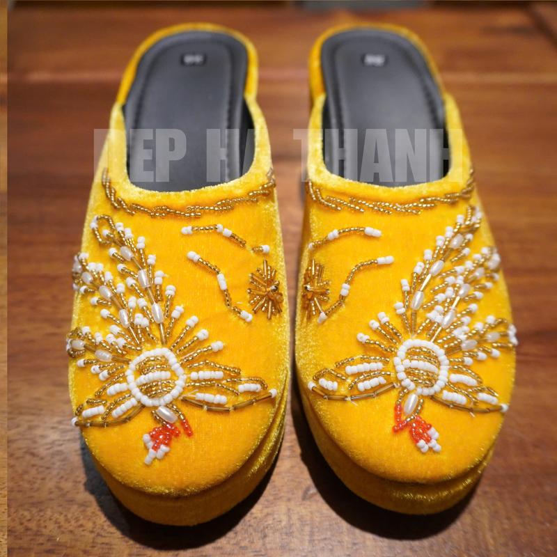 Hài Nhung Kết Cườm Phụng Thủ Công Cho Nữ 7 cm ( cao 7 phân ) 1